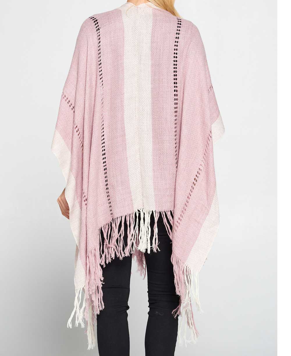 Hand Knit Alpaca Wool Poncho Wrap, Dusty Rose -