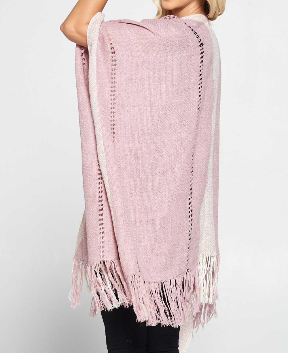 Hand Knit Alpaca Wool Poncho Wrap, Dusty Rose -