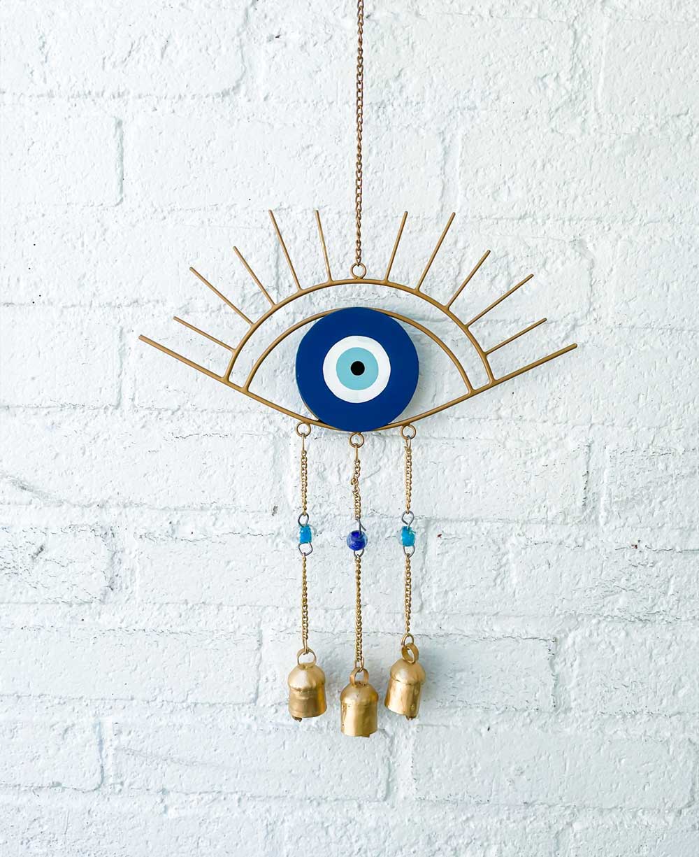 Hand-Painted Evil Eye Metal Chime Wall Hanging - Wind Chimes