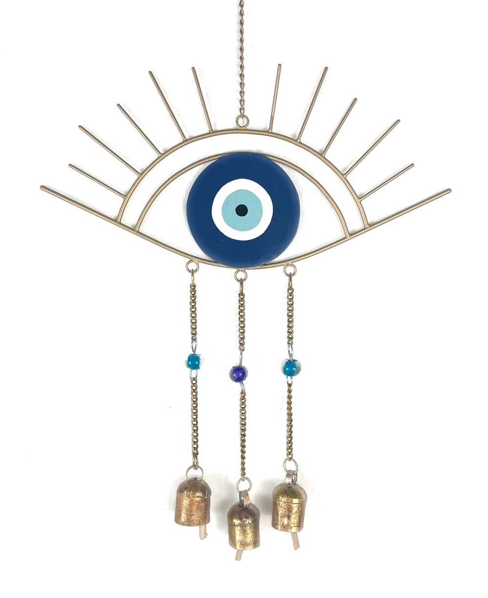 Hand-Painted Evil Eye Metal Chime Wall Hanging - Wind Chimes