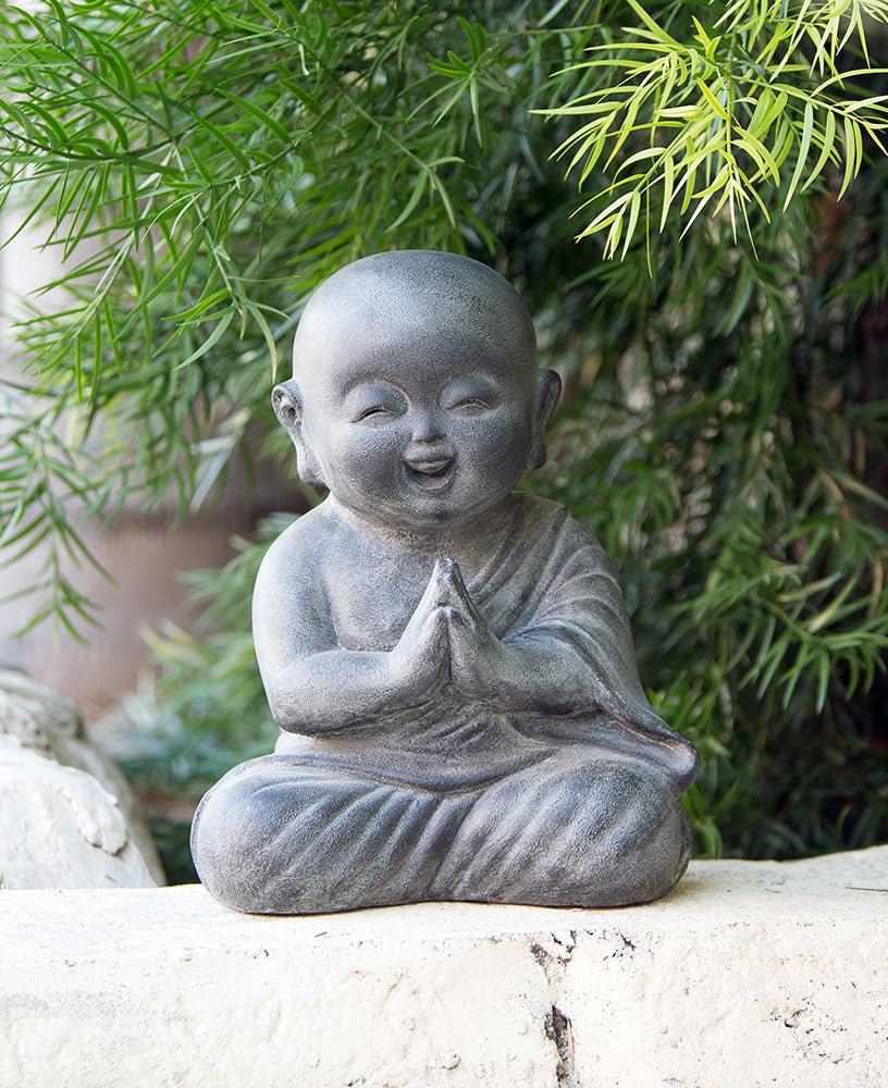 Happy Shaolin Monk Garden Statue, 16 Inches -