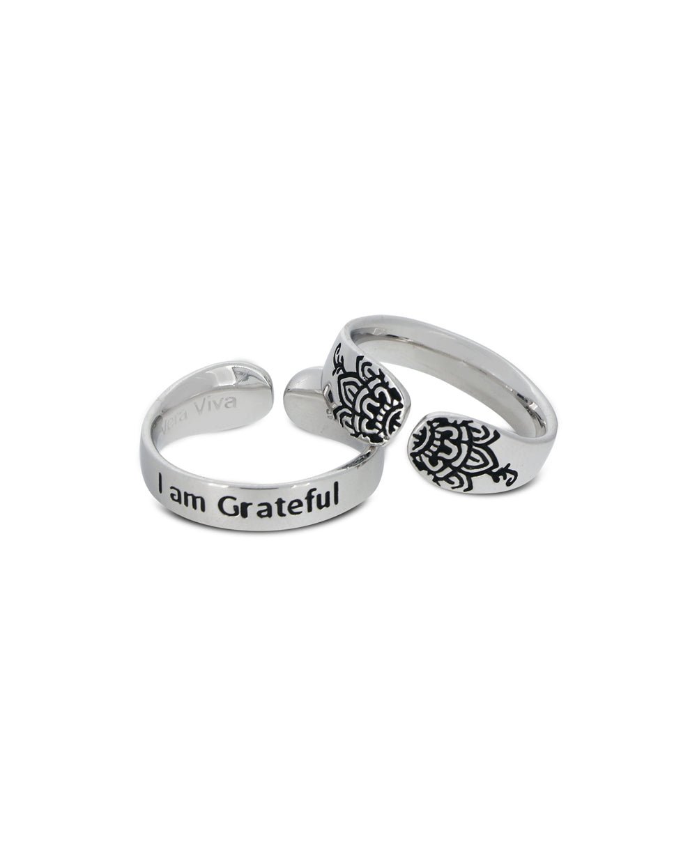 I am Grateful Affirmation Sterling Silver Adjustable Ring - Rings