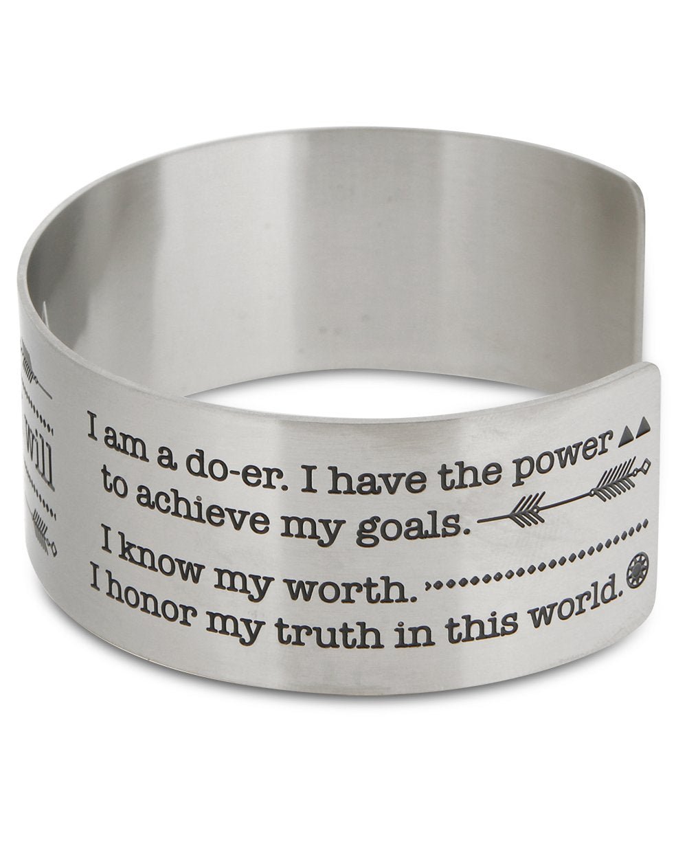 I Can And I Will Stainless Steel Inspirational Cuff Bracelet - Bracelets