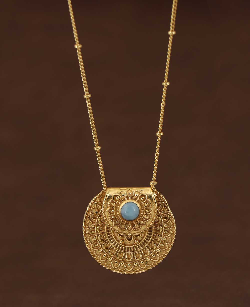 Inspirational Gold Plated Mandala Necklace with Larimar Stone - Necklaces
