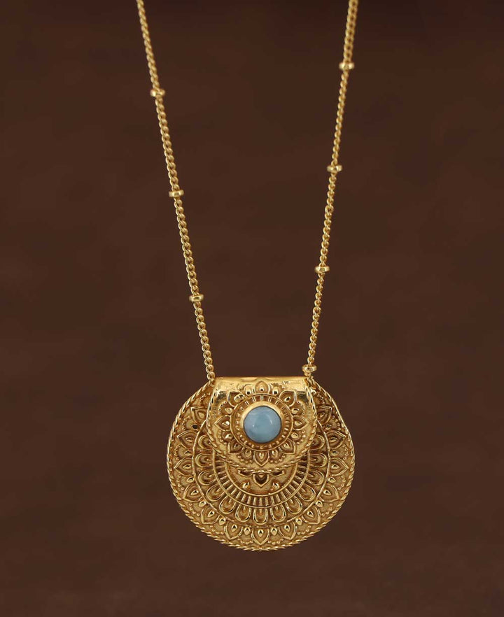 Inspirational Gold Plated Mandala Necklace with Larimar Stone - Necklaces