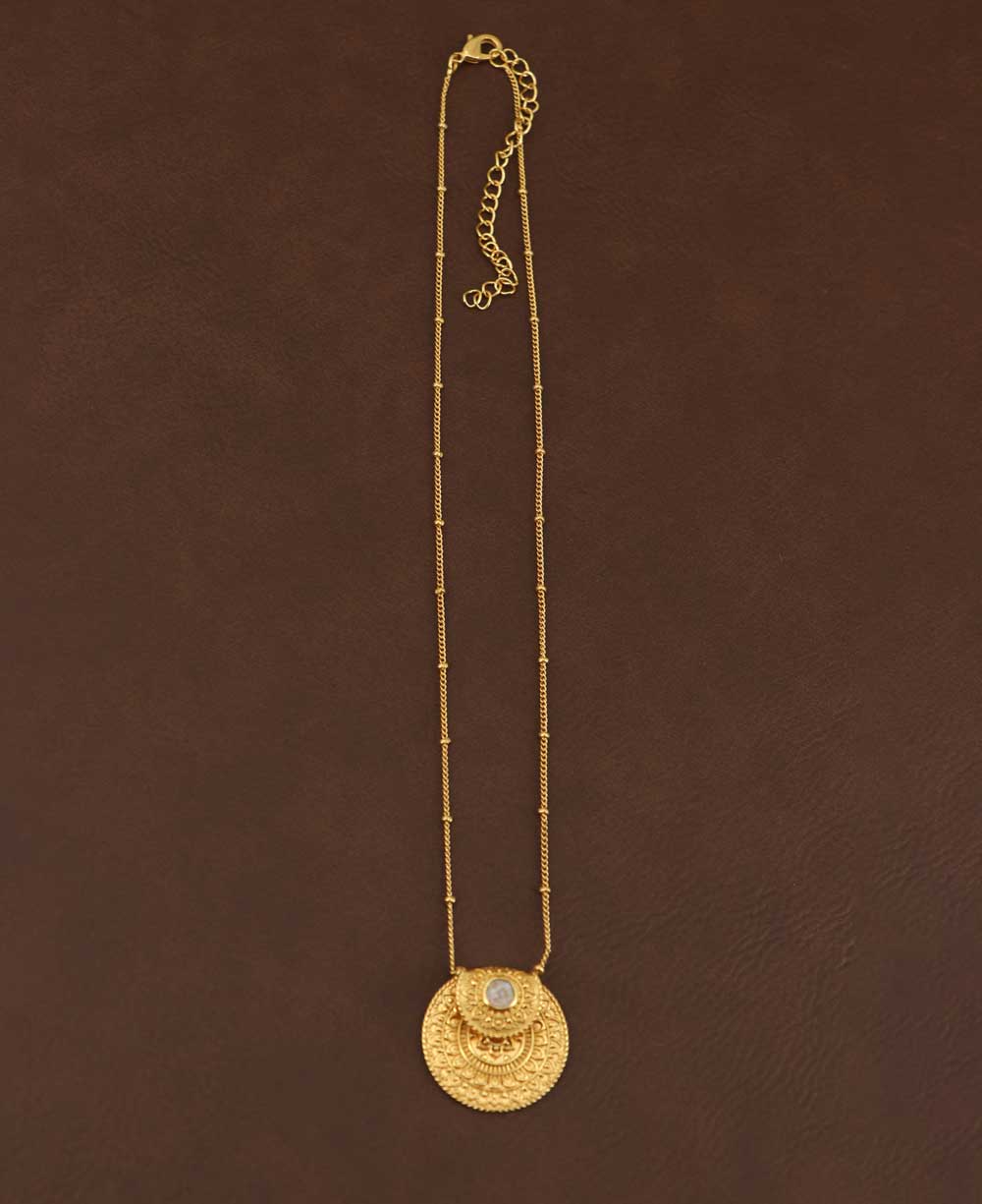 Inspirational Gold Plated Mandala Necklace with Rainbow Moonstone - Necklaces