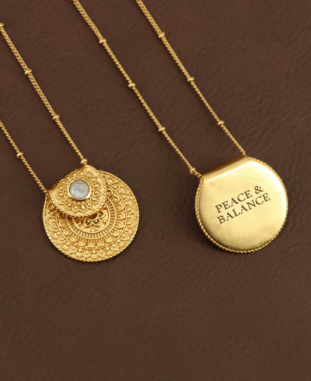 Inspirational Gold Plated Mandala Necklace with Rainbow Moonstone - Necklaces