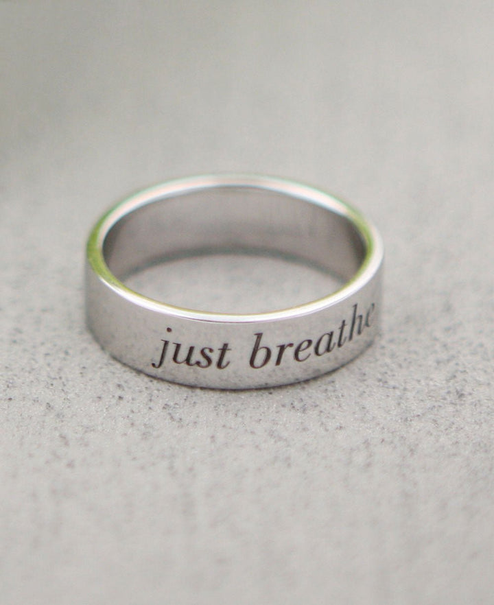 Inspirational Jewelry, Sterling Silver Ring, Just Breathe - Rings Size 6