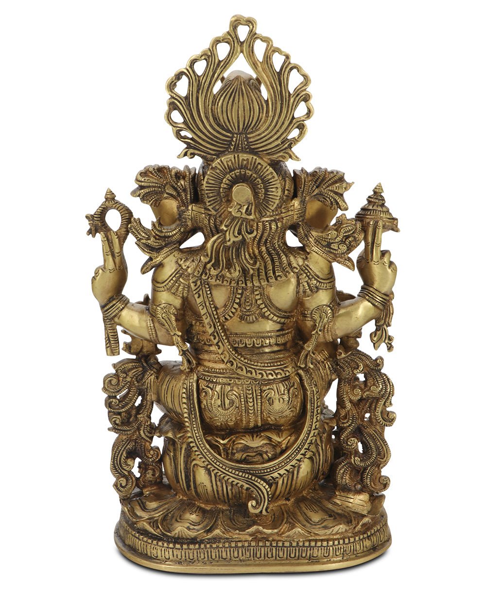 Intricate Brass Ganesh Statue, 14.5 Inches High - Sculptures & Statues