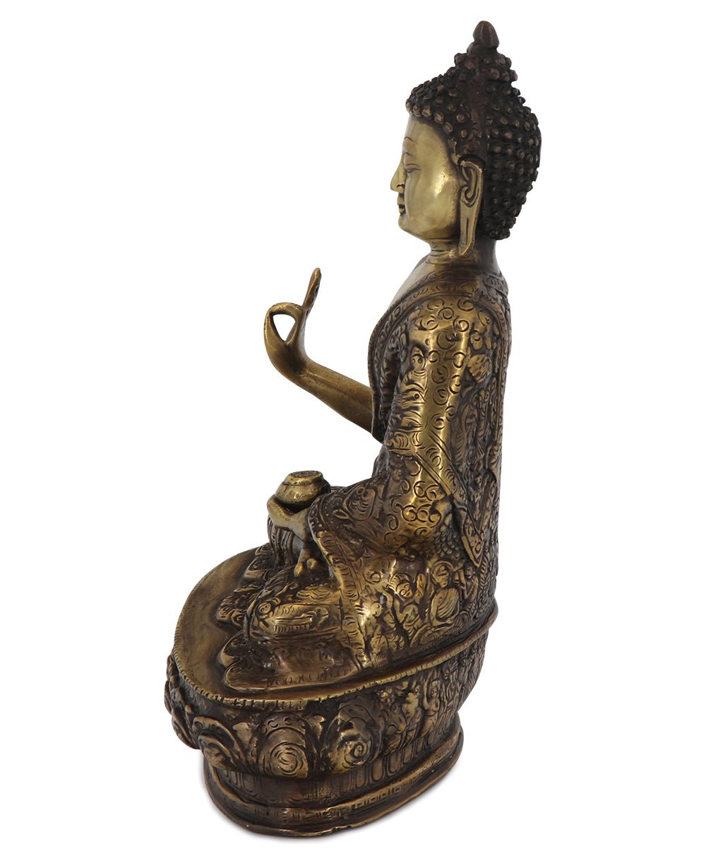 Intricate Life of Buddha Brass Statue, 12 Inches High - Sculptures & Statues