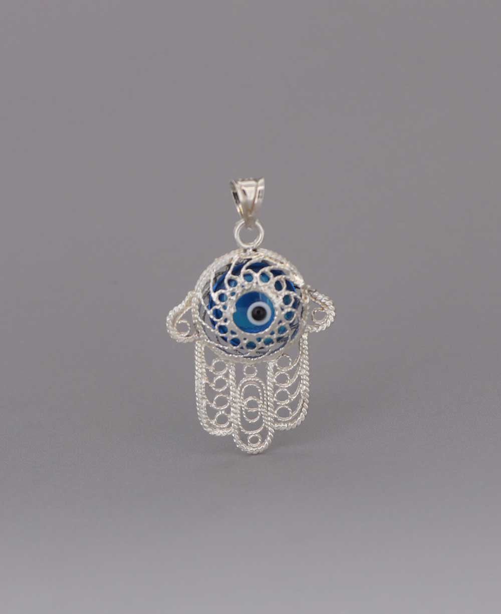 Intricate Sterling Silver Hamsa Pendant - Charms & Pendants