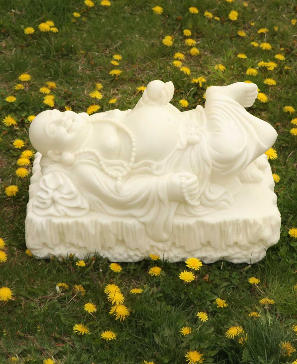 Joyous Relaxing Hotei Happy Buddha Statue in Cream White Finish, Indoor Outdoor Use - Sculptures & Statues