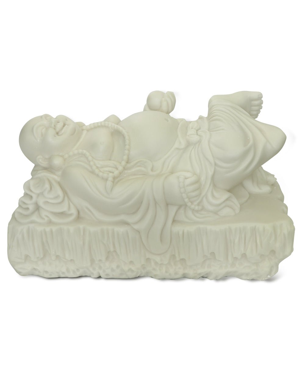 Joyous Relaxing Hotei Happy Buddha Statue in Cream White Finish, Indoor Outdoor Use - Sculptures & Statues