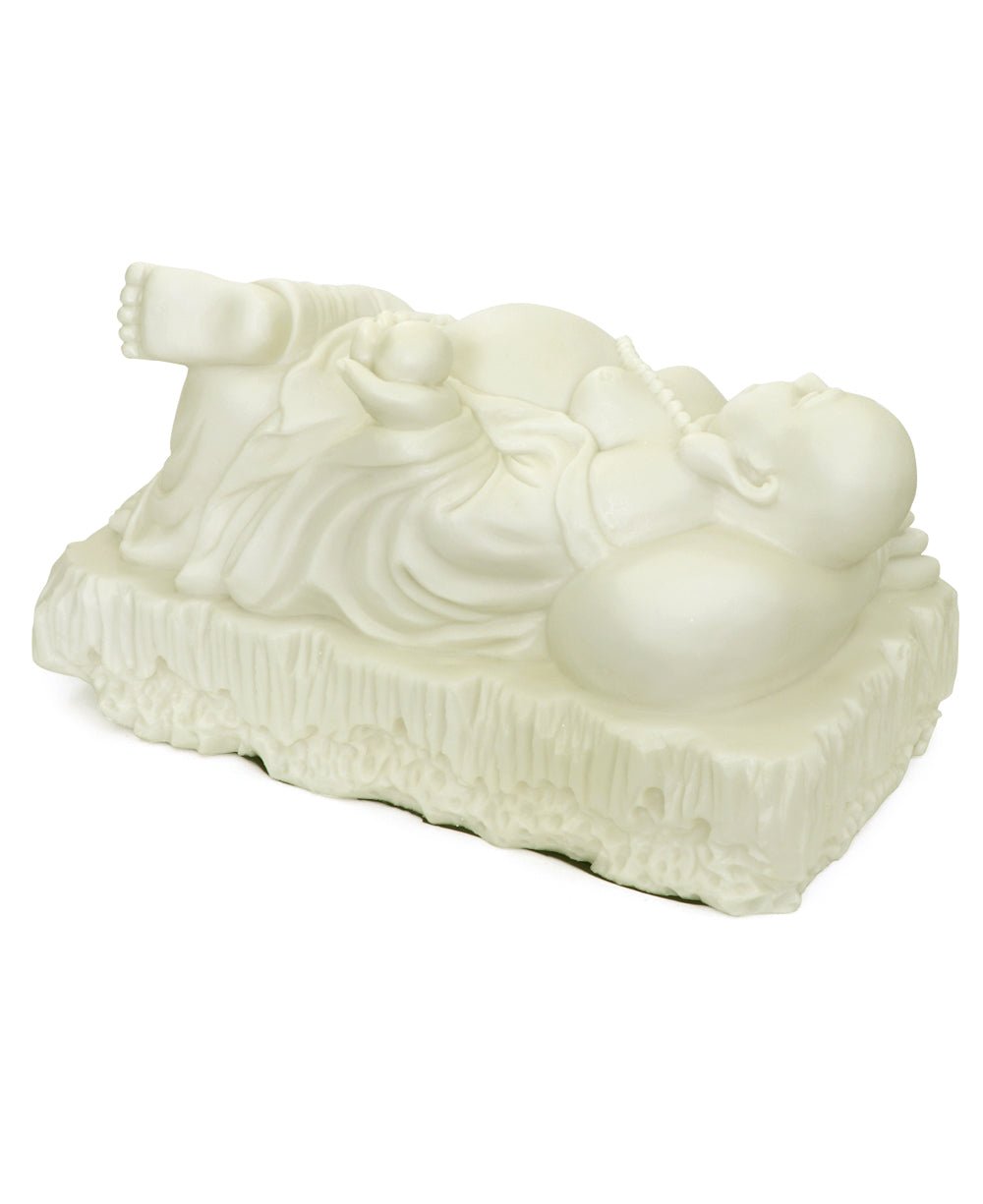 Joyous Relaxing Hotei Happy Buddha Statue in Cream White Finish, Indoor Outdoor Use - Sculptures & Statues