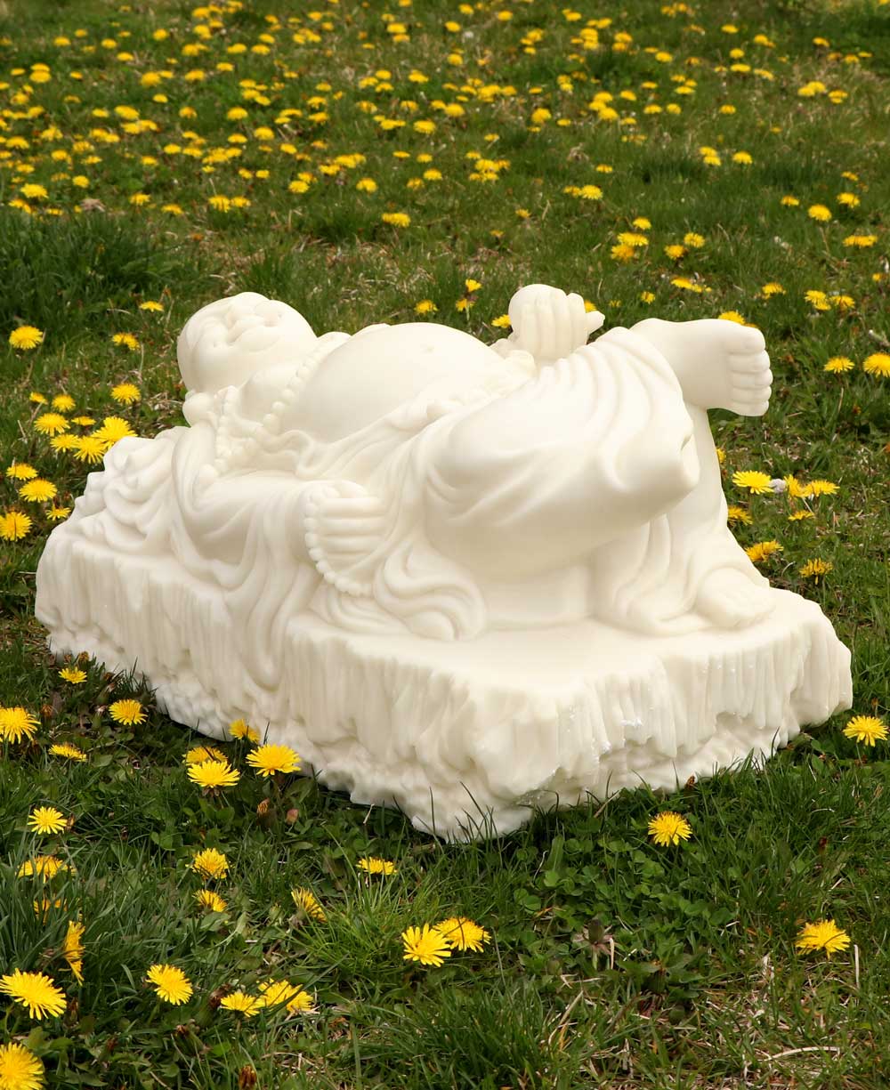 Joyous Relaxing Hotei Happy Buddha Statue in Cream White Finish, Indoor Outdoor Use - Sculptures & Statues