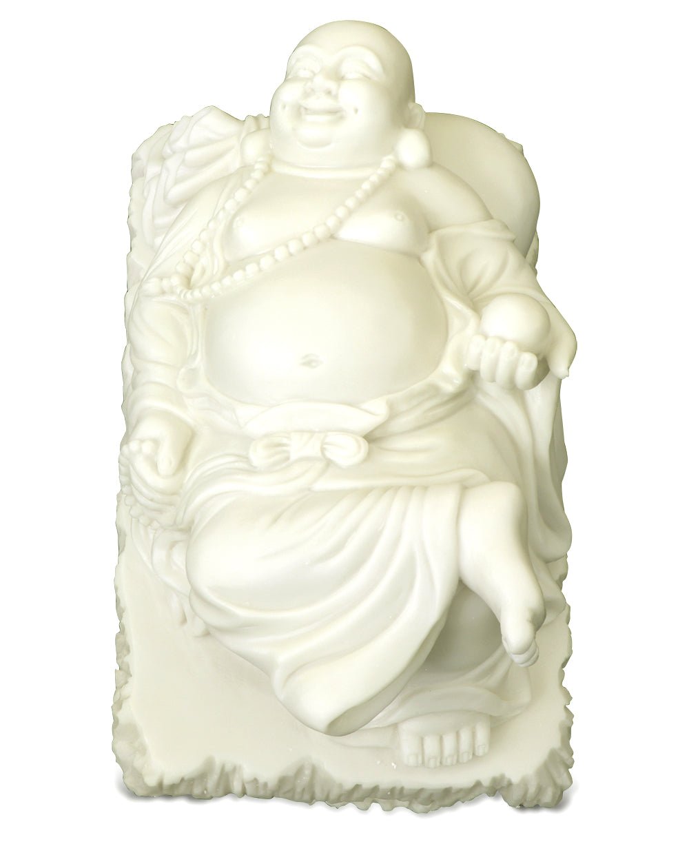 Joyous Relaxing Hotei Happy Buddha Statue in Cream White Finish, Indoor Outdoor Use - Sculptures & Statues