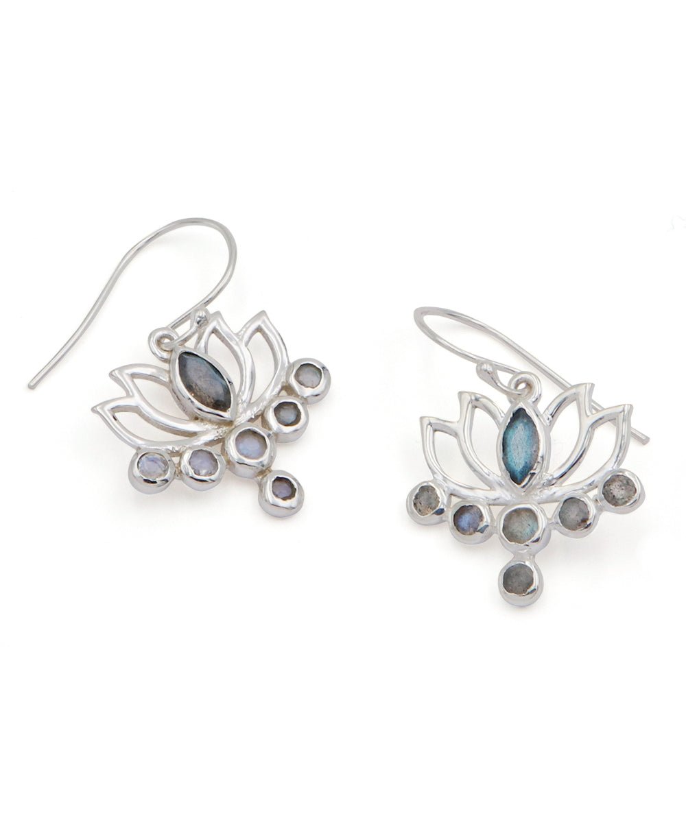 Labradorite and Sterling Silver Lotus Earrings - Earrings