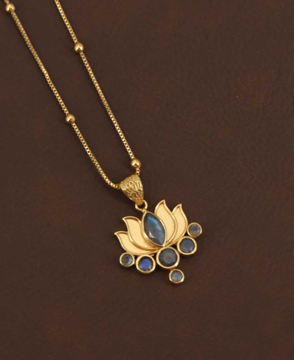 Labradorite Gemstone Gold Plated Lotus Necklace - Necklaces