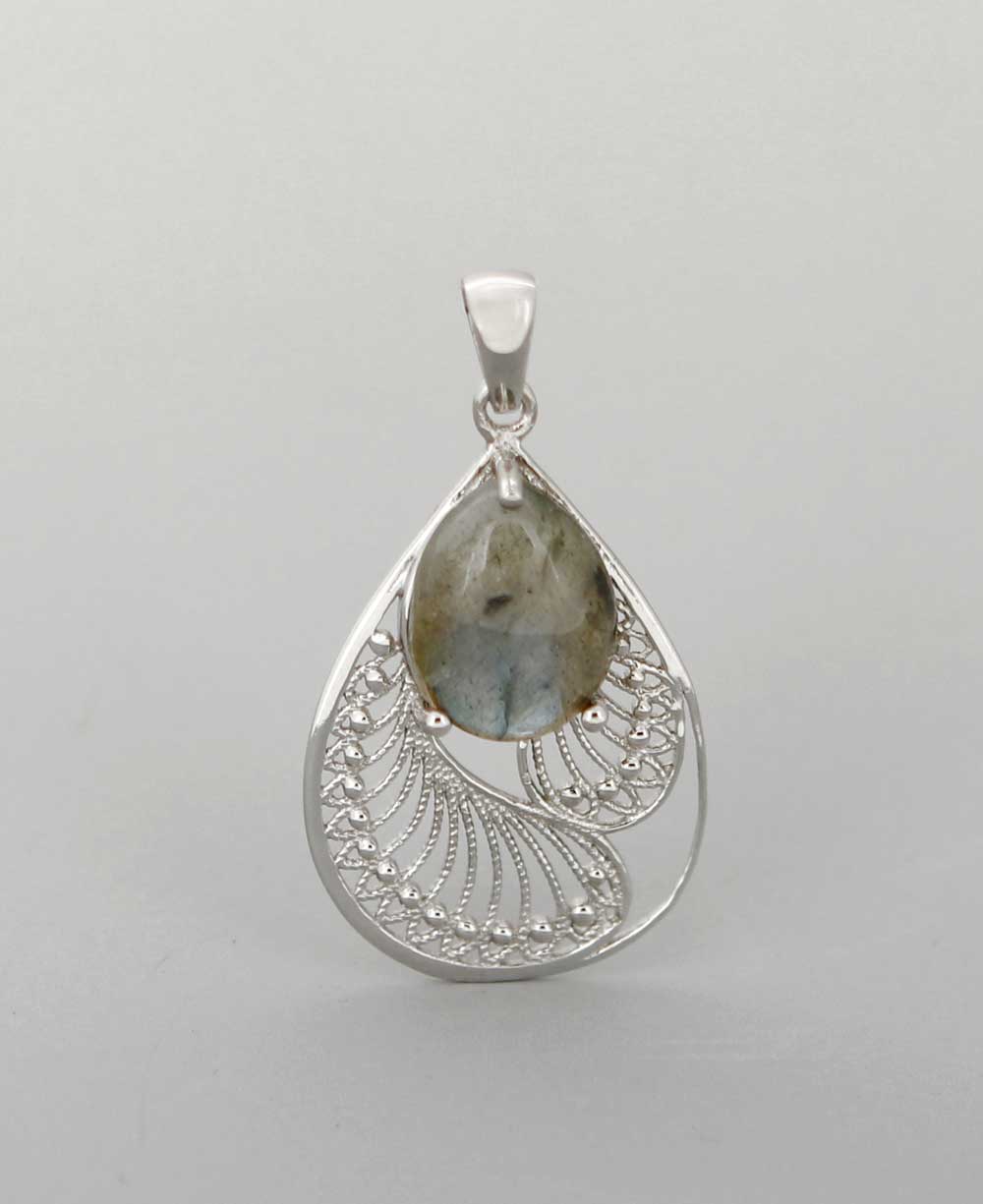Labradorite Pendant in Sterling Silver Feather Design - Charms & Pendants