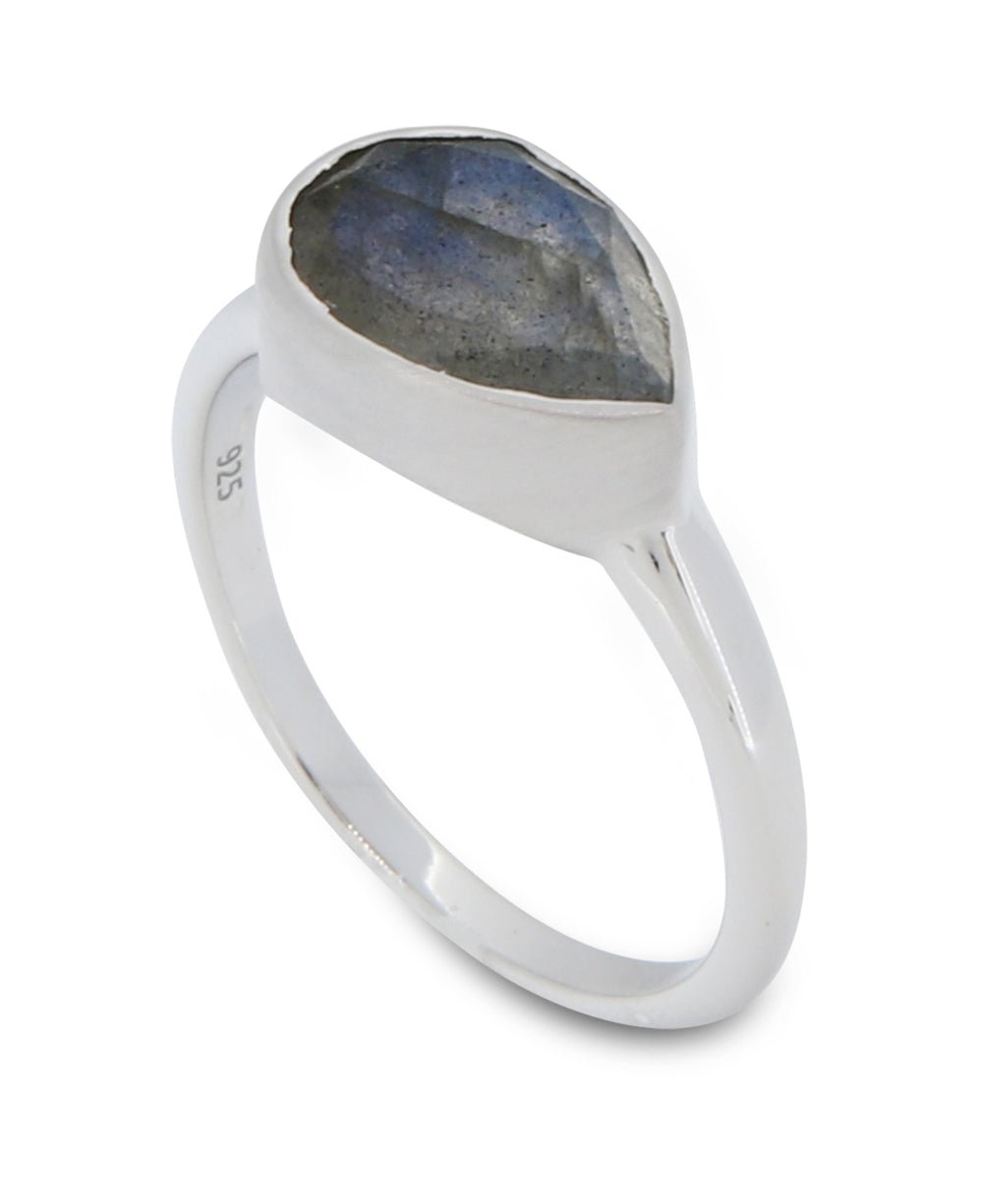 Labradorite Teardrop Shaped Gemstone Sterling Ring - Rings Size 6