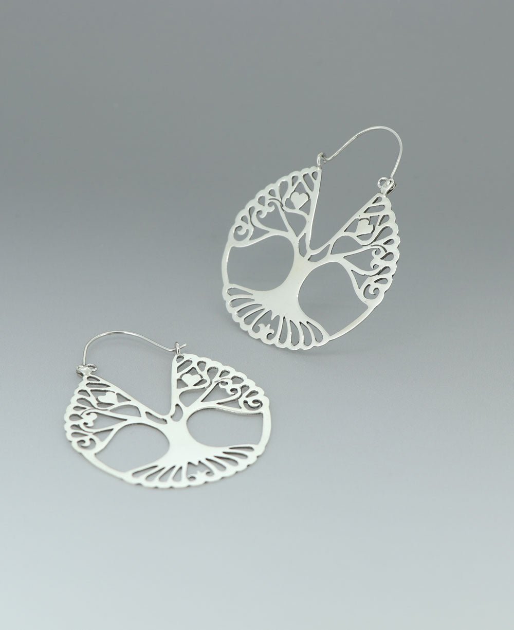 Large Tree of Life Human Spirit Sterling Silver Hoop Earrings - Earrings