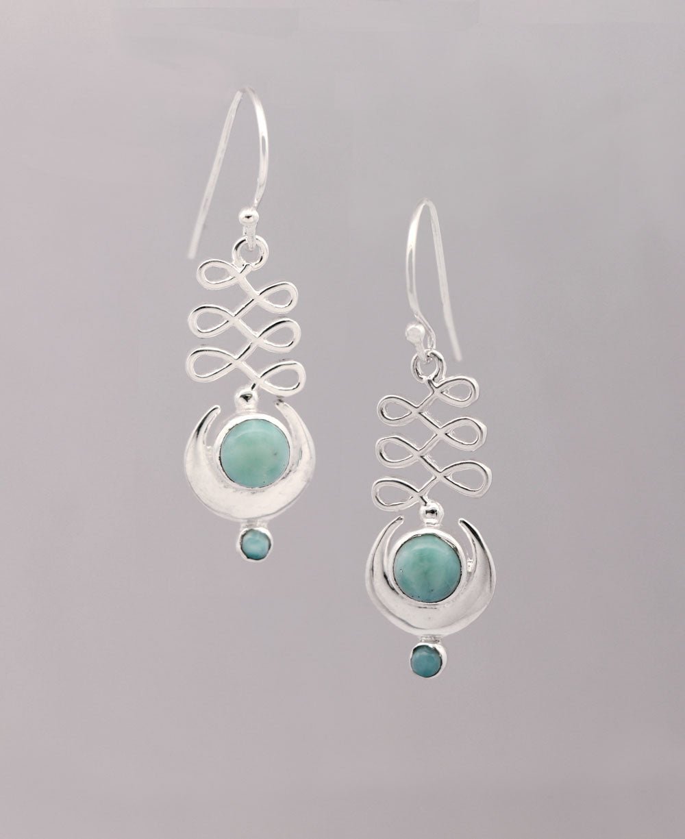 Larimar and Sterling Silver Unalome Moon Earrings - Earrings