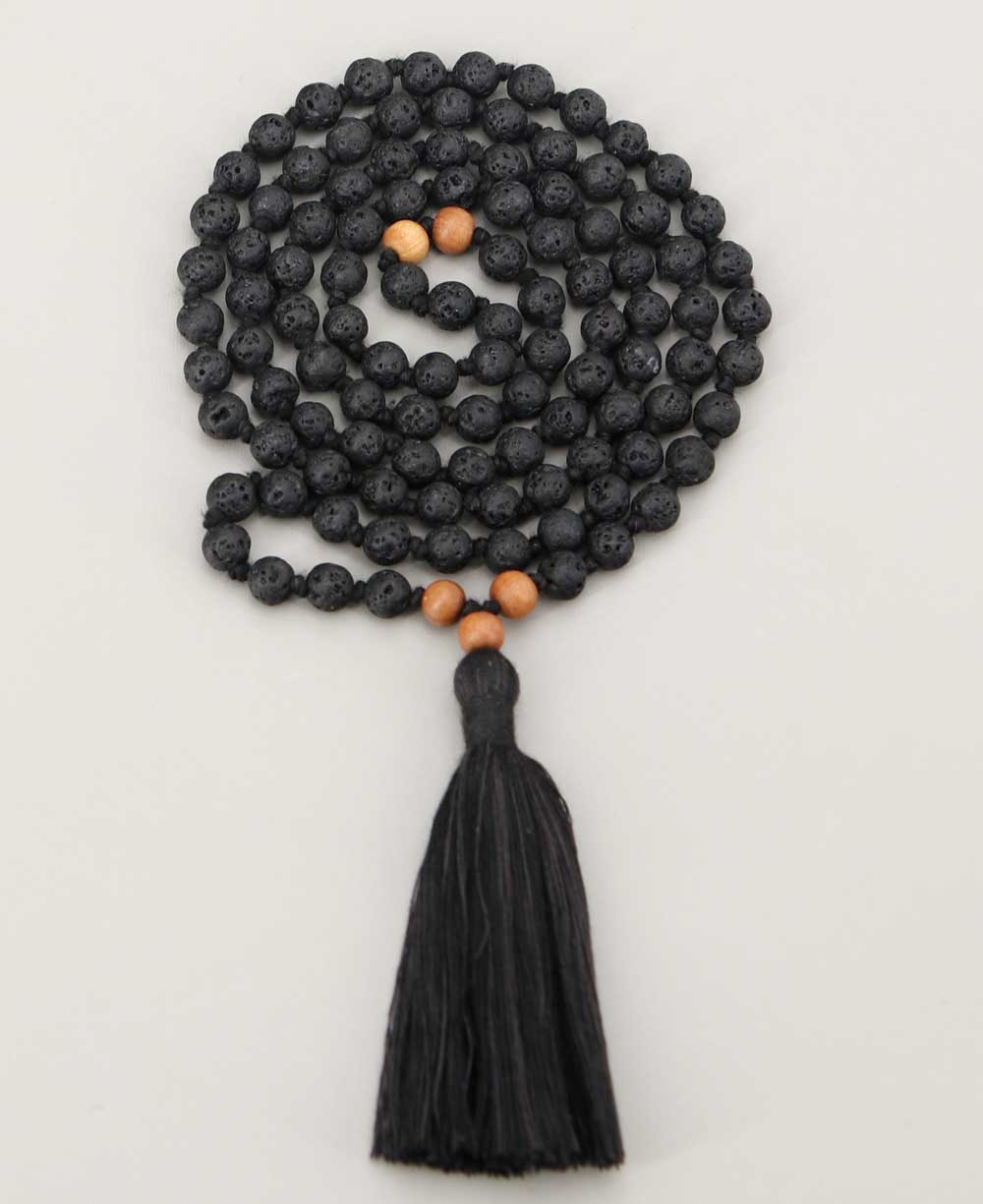 Lava and Sandalwood 108 Beads Meditation Mala, Knotted - Prayer Beads