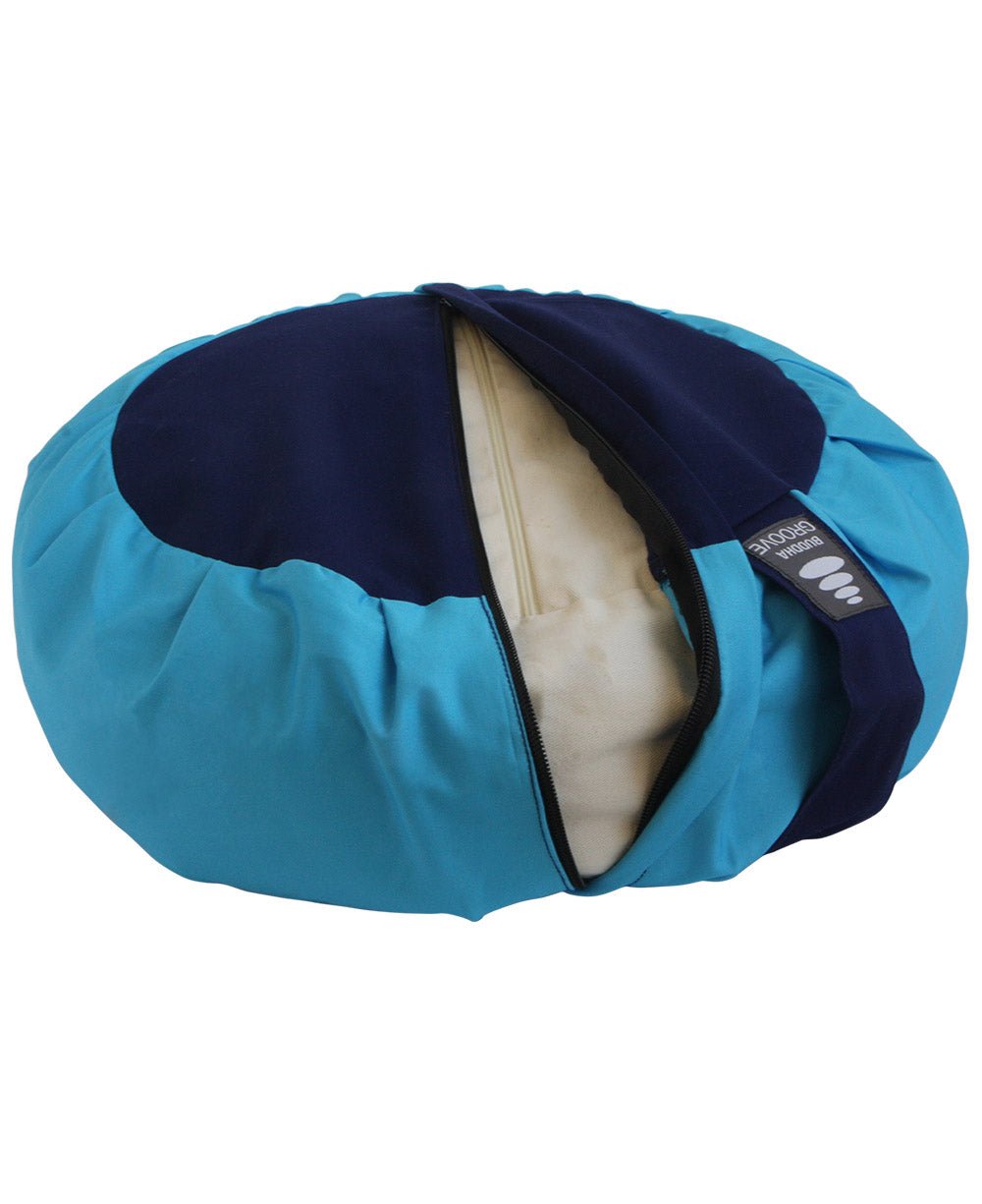 Let it Go Zafu Cushion, Navy on Aqua - Massage Cushions