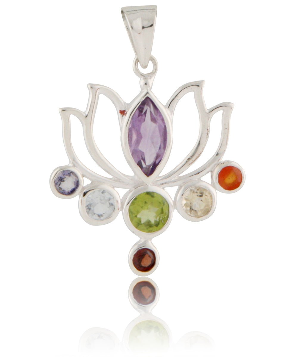 Lotus Gemstone Chakra Pendant, Sterling Silver - Charms & Pendants