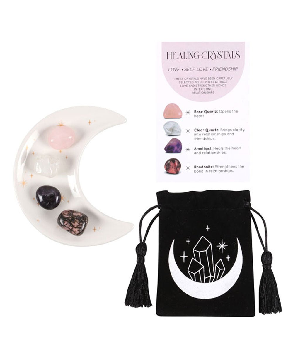 Love Crystals and Crescent Moon Trinket Dish Set - Decorative Trays