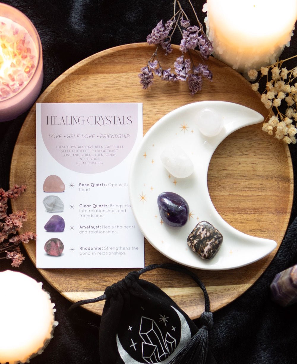 Love Crystals and Crescent Moon Trinket Dish Set - Decorative Trays