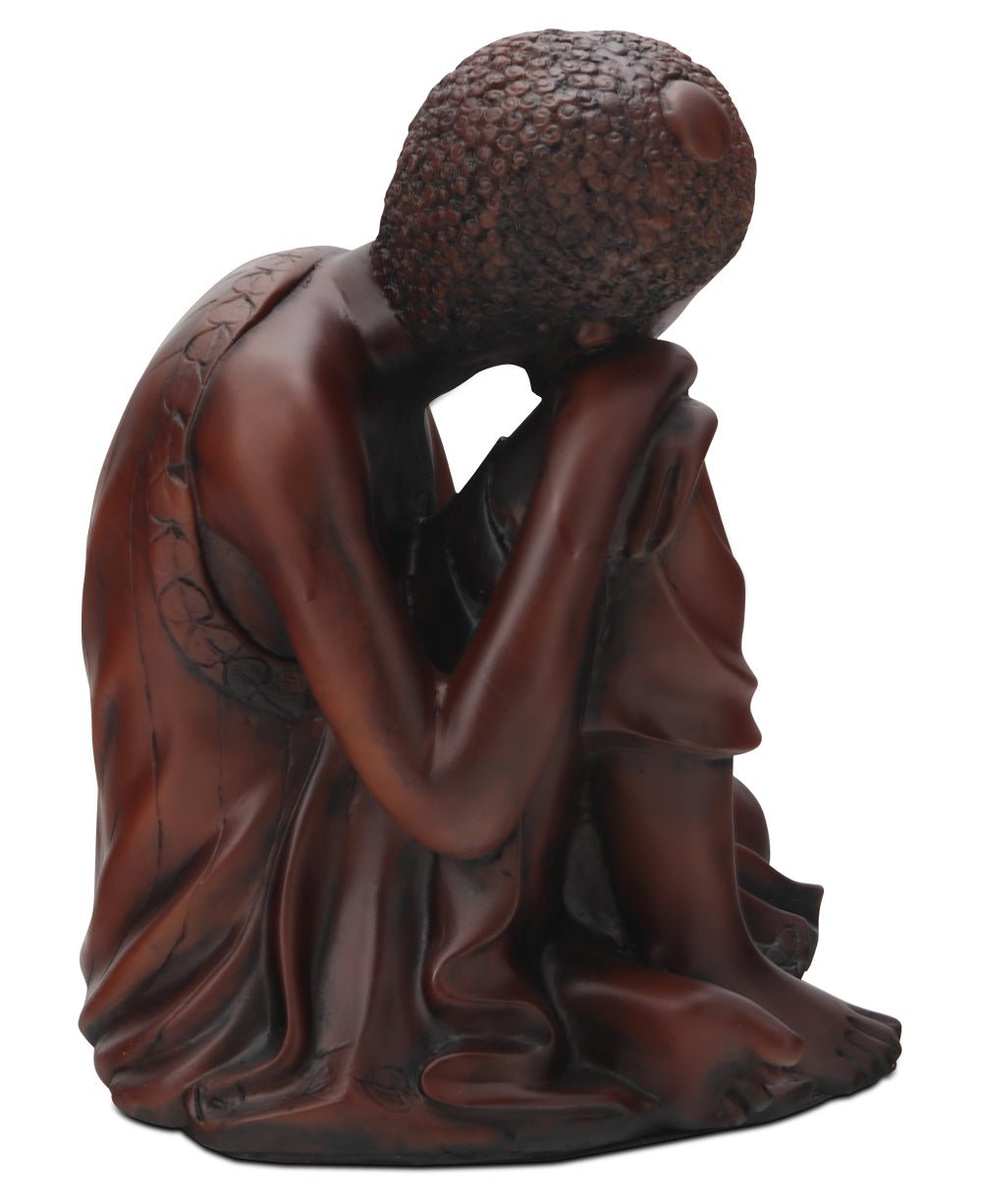 Mahogany Finish Resin Resting Buddha Statue - Sculptures & Statues