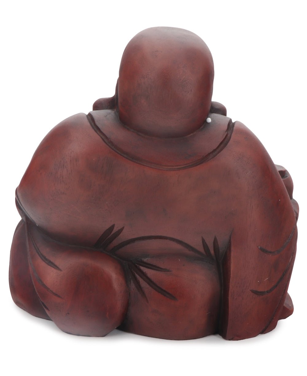 Mahogany Finish Sitting Happy Buddha Statue - Sculptures & Statues