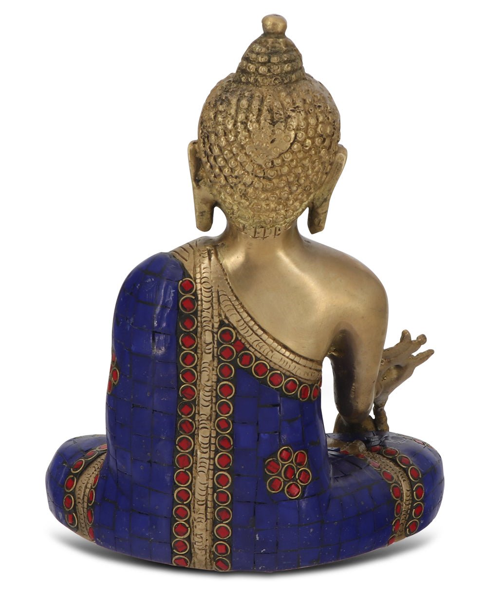 Medicine Buddha Statue in Artistic Brass Mosaic - Sculptures & Statues