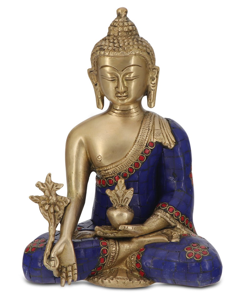 Medicine Buddha Statue in Artistic Brass Mosaic - Sculptures & Statues