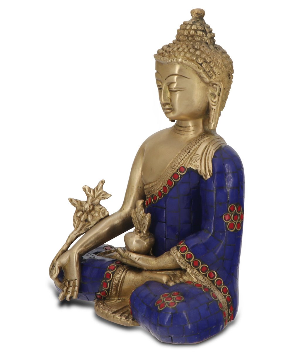 Medicine Buddha Statue in Artistic Brass Mosaic - Sculptures & Statues