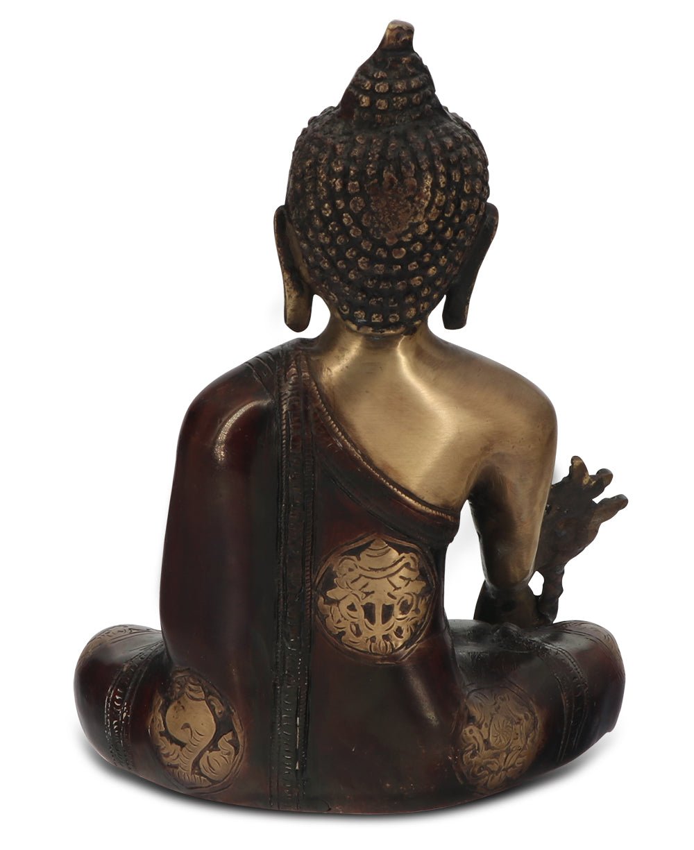 Medicine Buddha Statue in Brass With Intricate Design - Sculptures & Statues