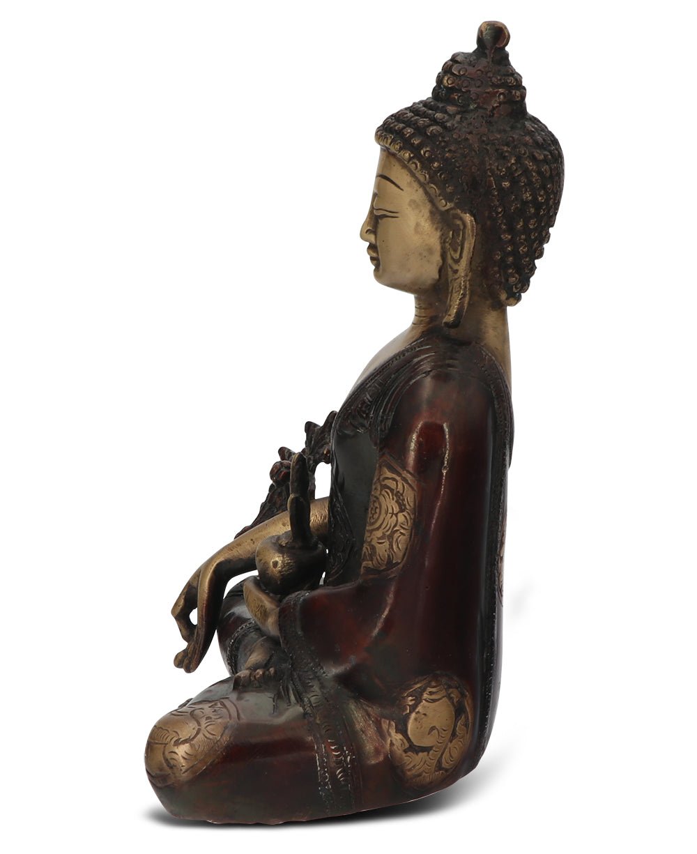 Medicine Buddha Statue in Brass With Intricate Design - Sculptures & Statues