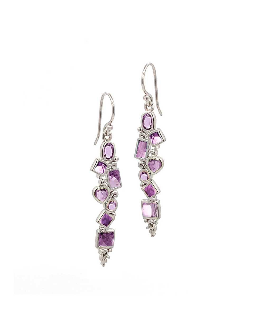 Mixed Geometry Amethyst Sterling Silver Earrings - Earrings