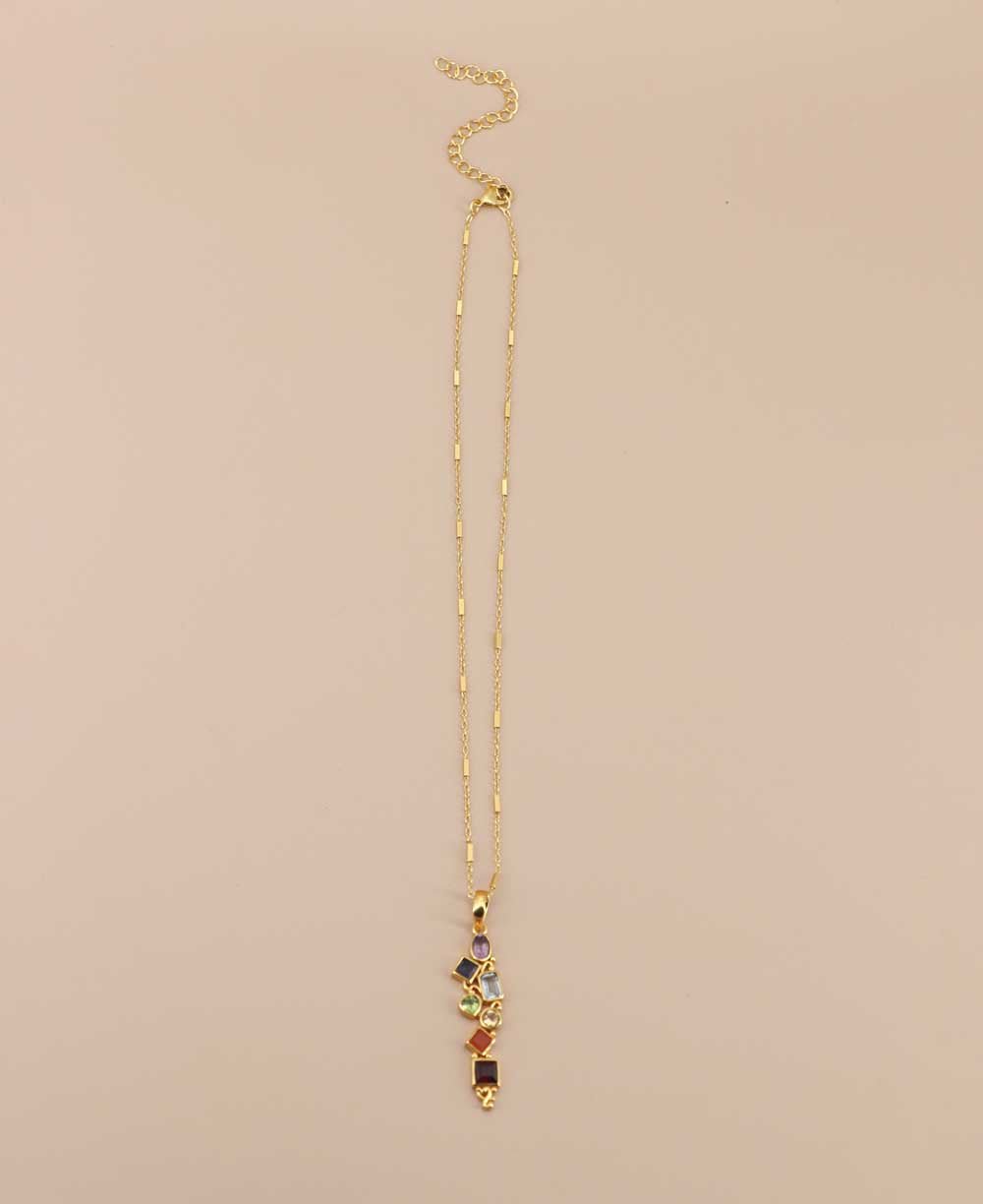 Mixed Geometry Chakra Gemstones Rainbow Gold Plated Necklace - Necklaces