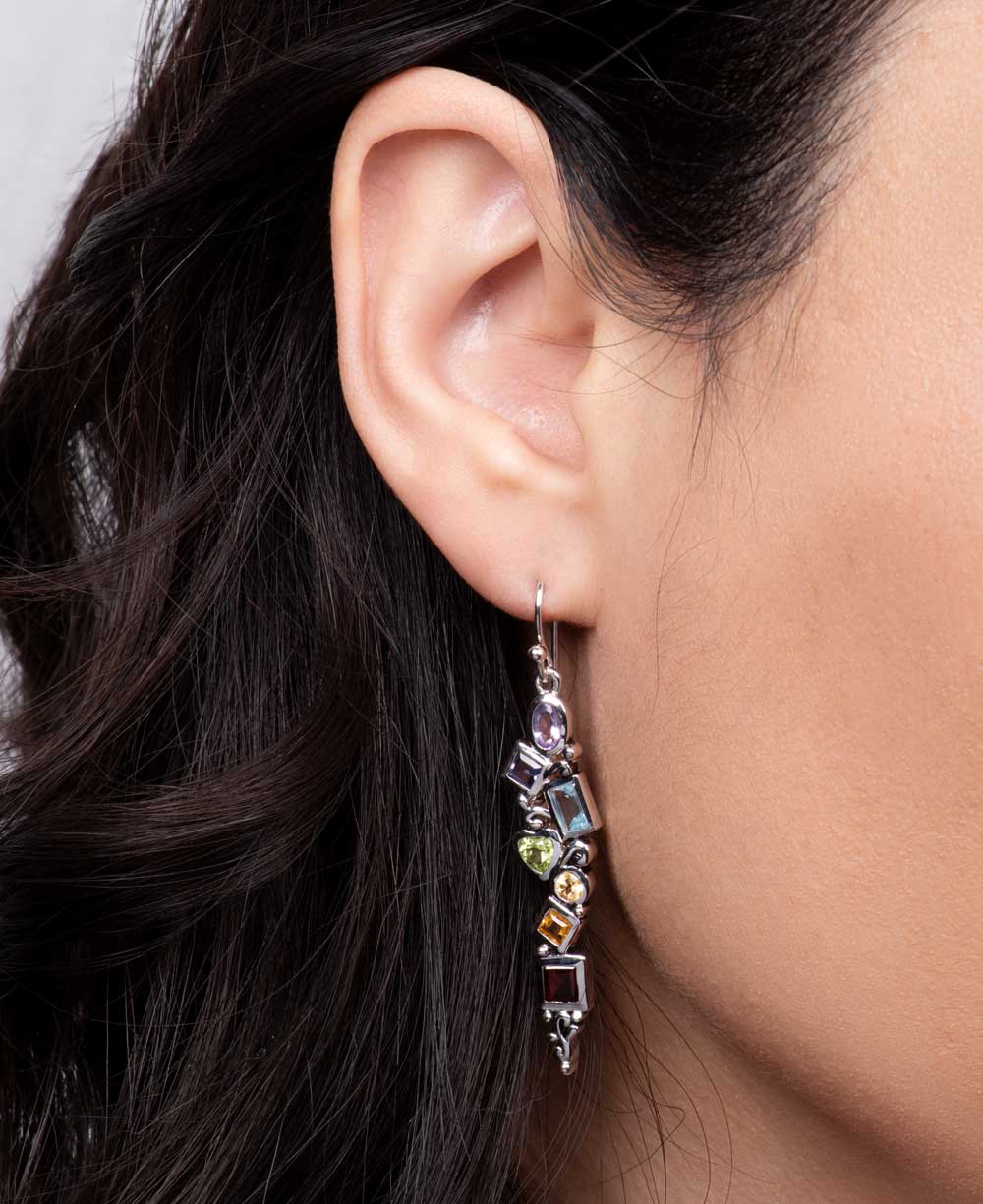 Mixed Geometry Chakra Rainbow Sterling Silver Earrings - Earrings