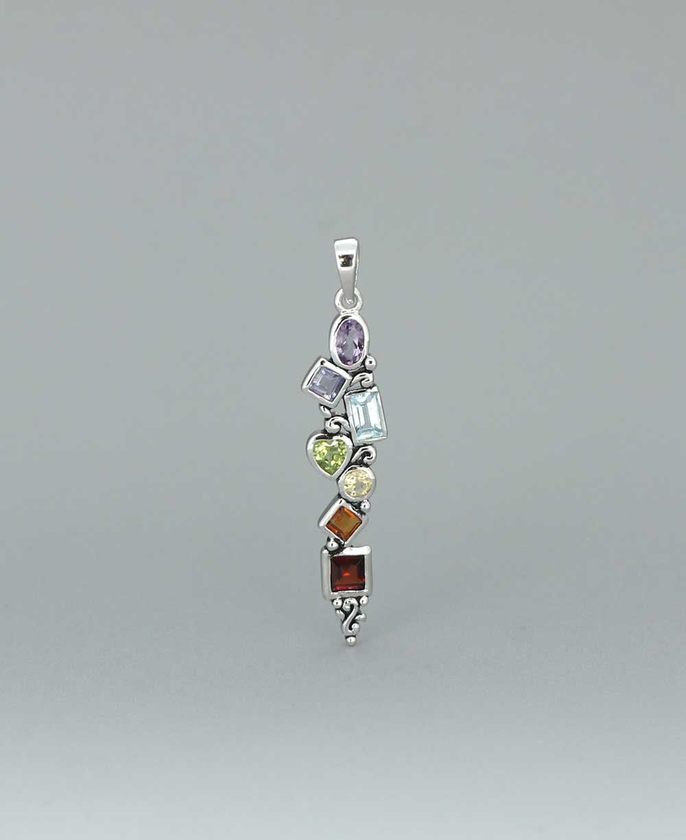 Mixed Geometry Chakra Rainbow Sterling Silver Pendant - Charms & Pendants