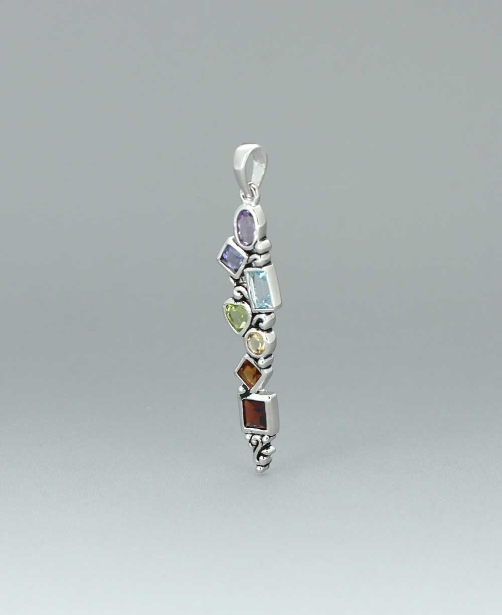 Mixed Geometry Chakra Rainbow Sterling Silver Pendant - Charms & Pendants