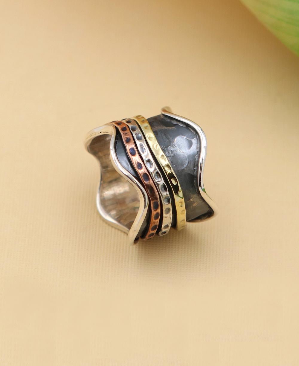 Mixed Metal Spinning Meditation Ring - Rings Size 6