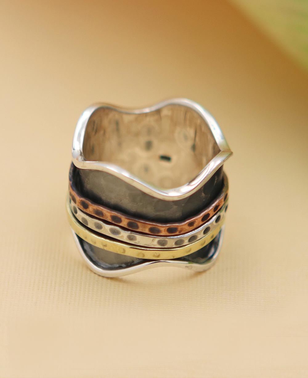 Mixed Metal Spinning Meditation Ring - Rings Size 6