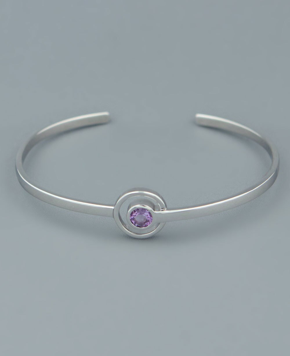 Modern Amethyst Cuff Bracelet,Sterling Silver - Bracelets