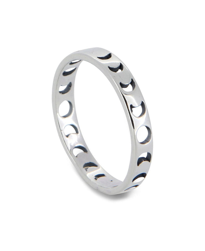 Moon Phase Sterling Silver Band Ring - Size 6