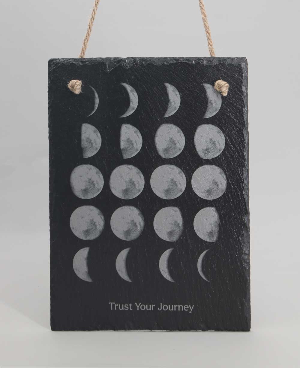 Moon Phase Trust Your Journey Slate Wall Hanging - Posters, Prints, & Visual Artwork