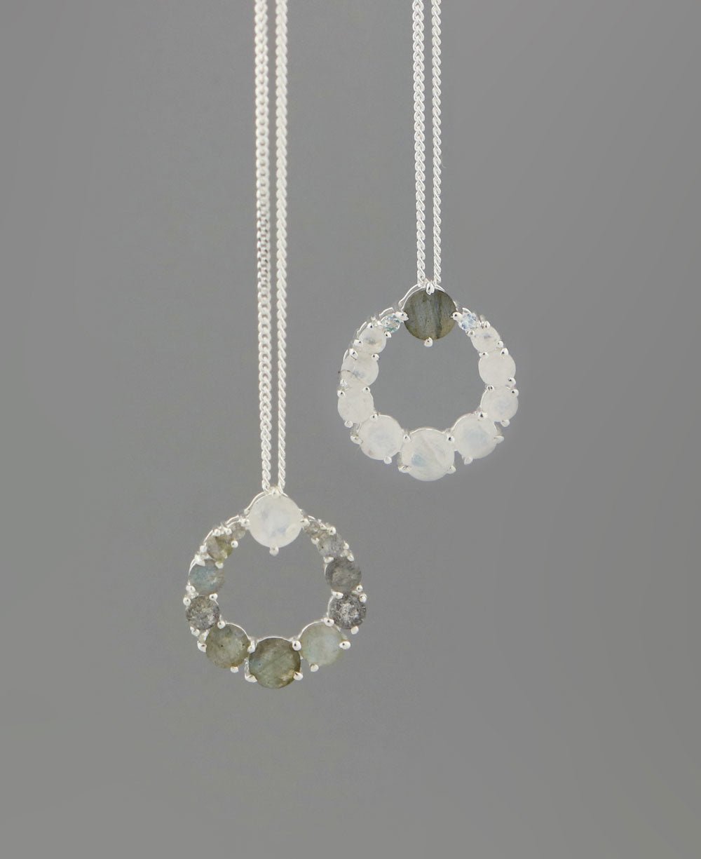 Moonstone and Labradorite Energy Circle Necklace - Necklaces Moonstone