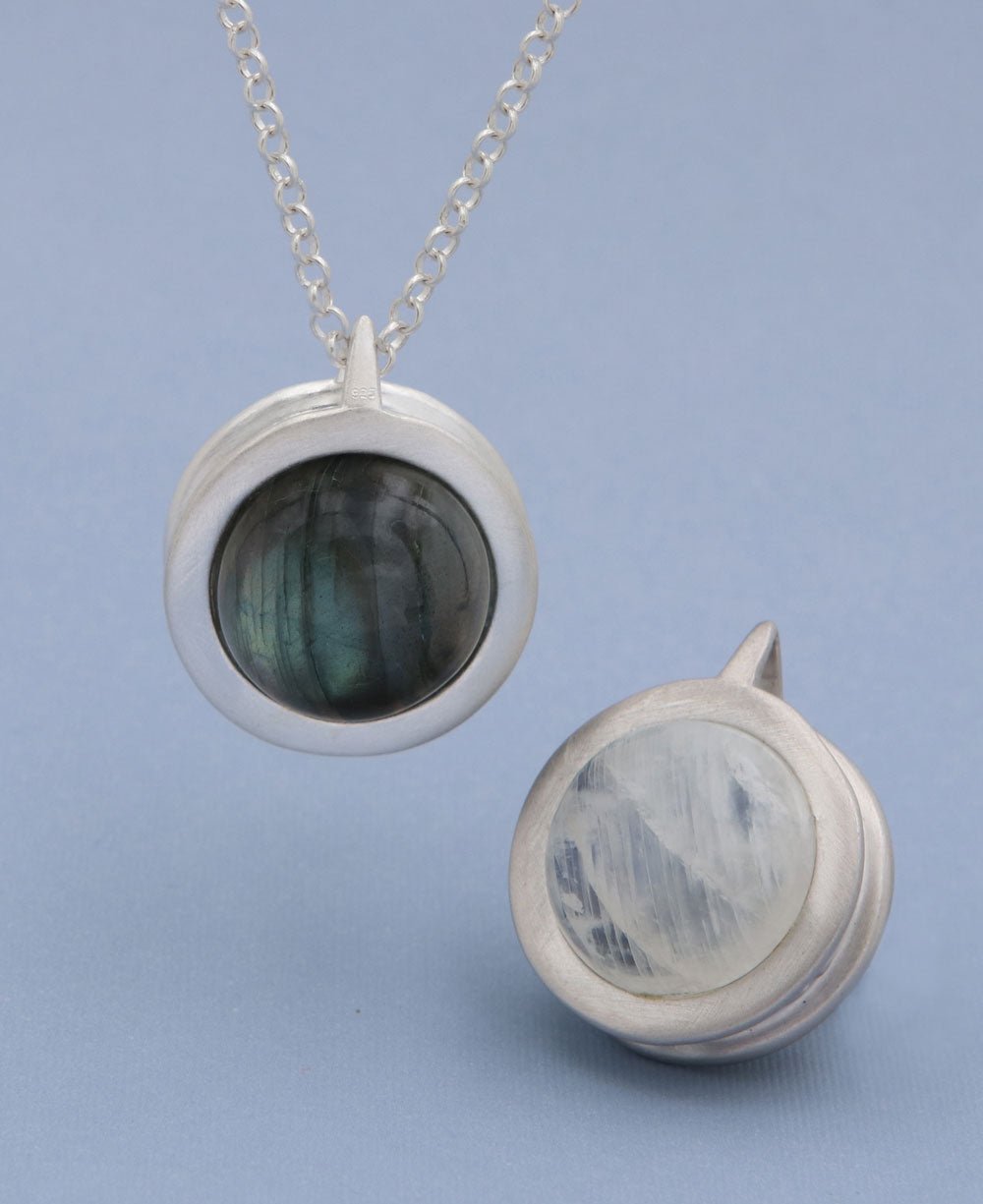 Moonstone and Labradorite Two-Sided Gemstone Globe Necklace -